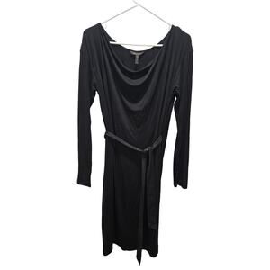 BCBGMAXAZRIA Black Cowl Neck Dress L NWT Belted Jersey Long Sleeve Y2K MSP $168